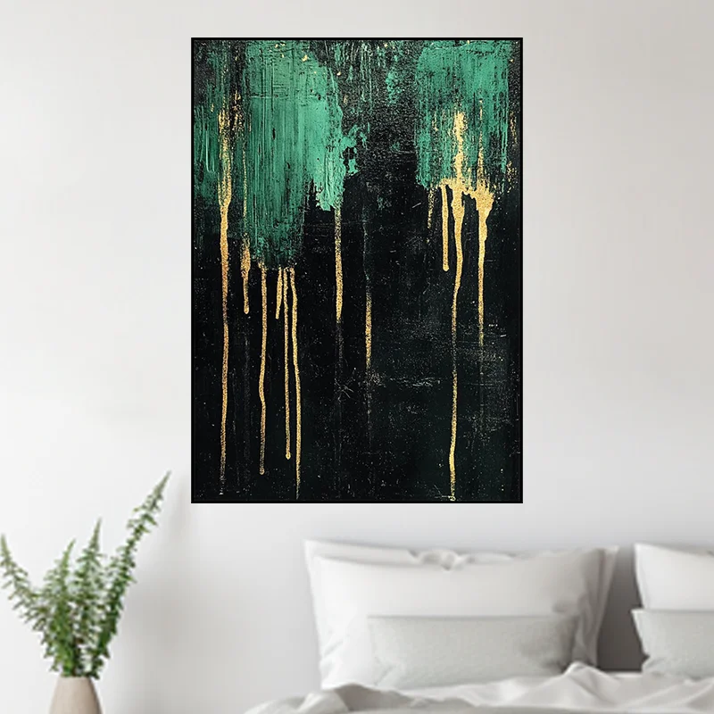 

Light Luxury Abstract Modern Green Texture Flowing Gold 100% Hand-Painted Oil Painting Room Decoration Frameless Hanging Picture