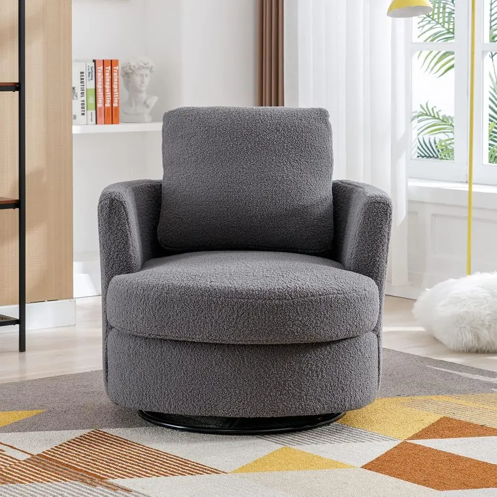 

Кресло-бочонок Accent, 31,9-дюймовое кресло с подлокотниками из ткани букле, круглое клубное кресло для спальни, гостиной, лаунж-зоны, отеля (серый букле)