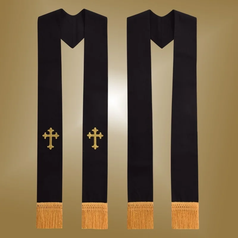 Clergy Stole Catholic Priest Stole Unisex Adults Catholic Mass Pastor Liturgical Overlay Embroidery Cross with Tassel
