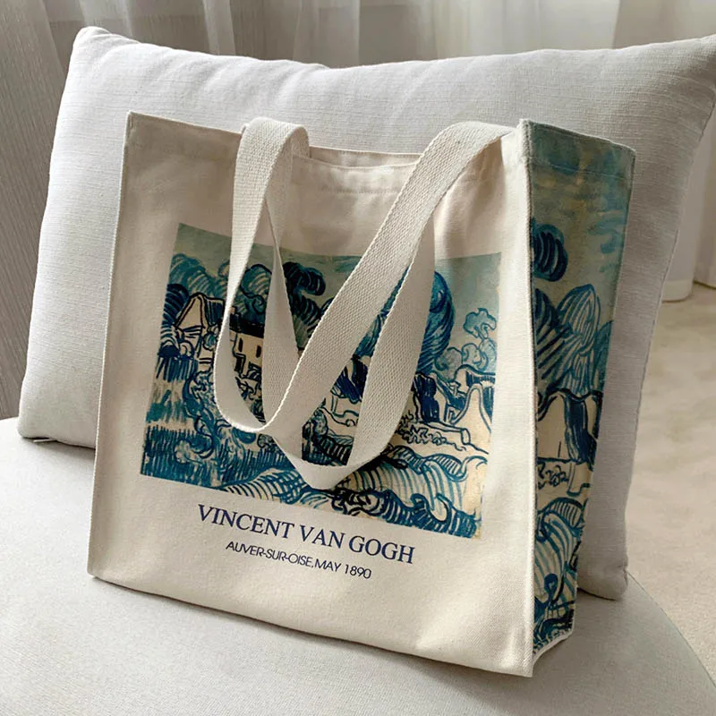 Poetry Lifest Van Gogh clouds Classic Thick Cotton Canvas Bag Popular Style Zipper Single Shoulder Shopping Tote bag