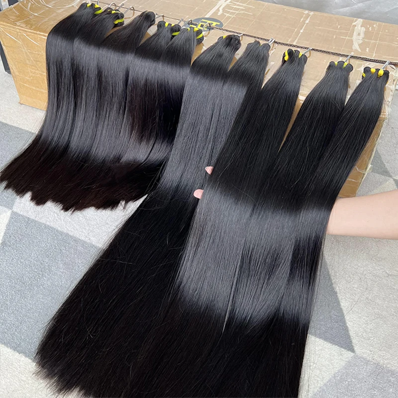 Double Drawn STRAIGHT Human Hair Bundles 10-30 นิ้ว 100% ที่ยังไม่ได้ดิบผมเวียดนามกระดูกตรงผมส่วนขยาย