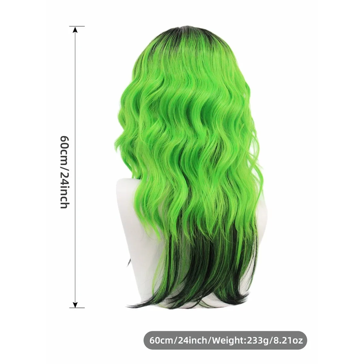 Black to Green Ombre Wavy Synthetic Wig with Bangs, Long Hair for Halloween, Cosplay and Themed Parties view 6