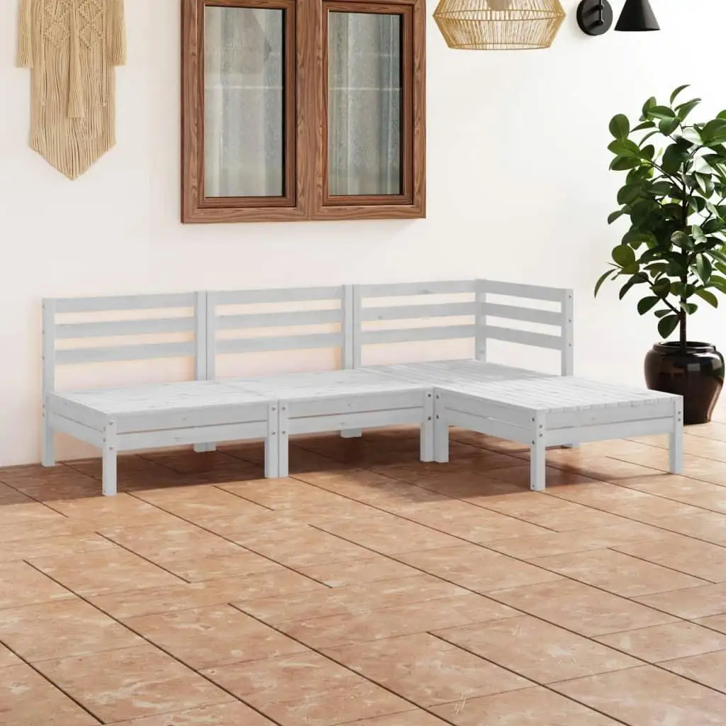 4-Piece Solid Pinewood Patio Lounge Set - Elegant White Outdoor Furniture