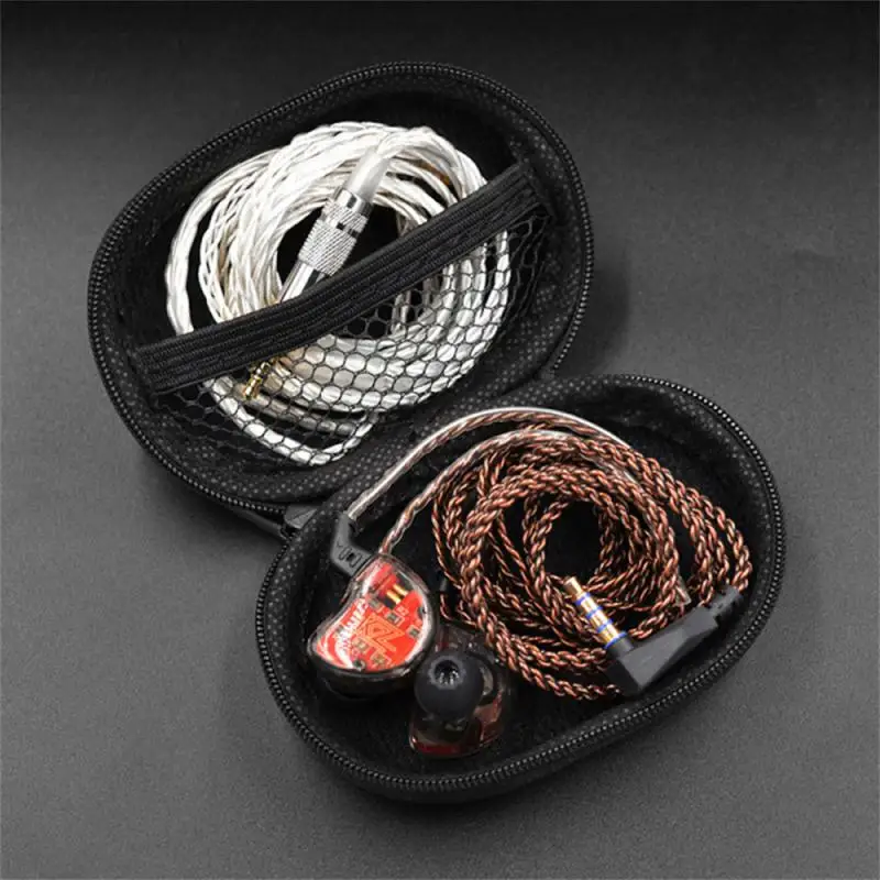 KZ Earphones Oval Storage Bag Wired Headphones PU Zipper Storage Box Portable Hold Storage Case Container