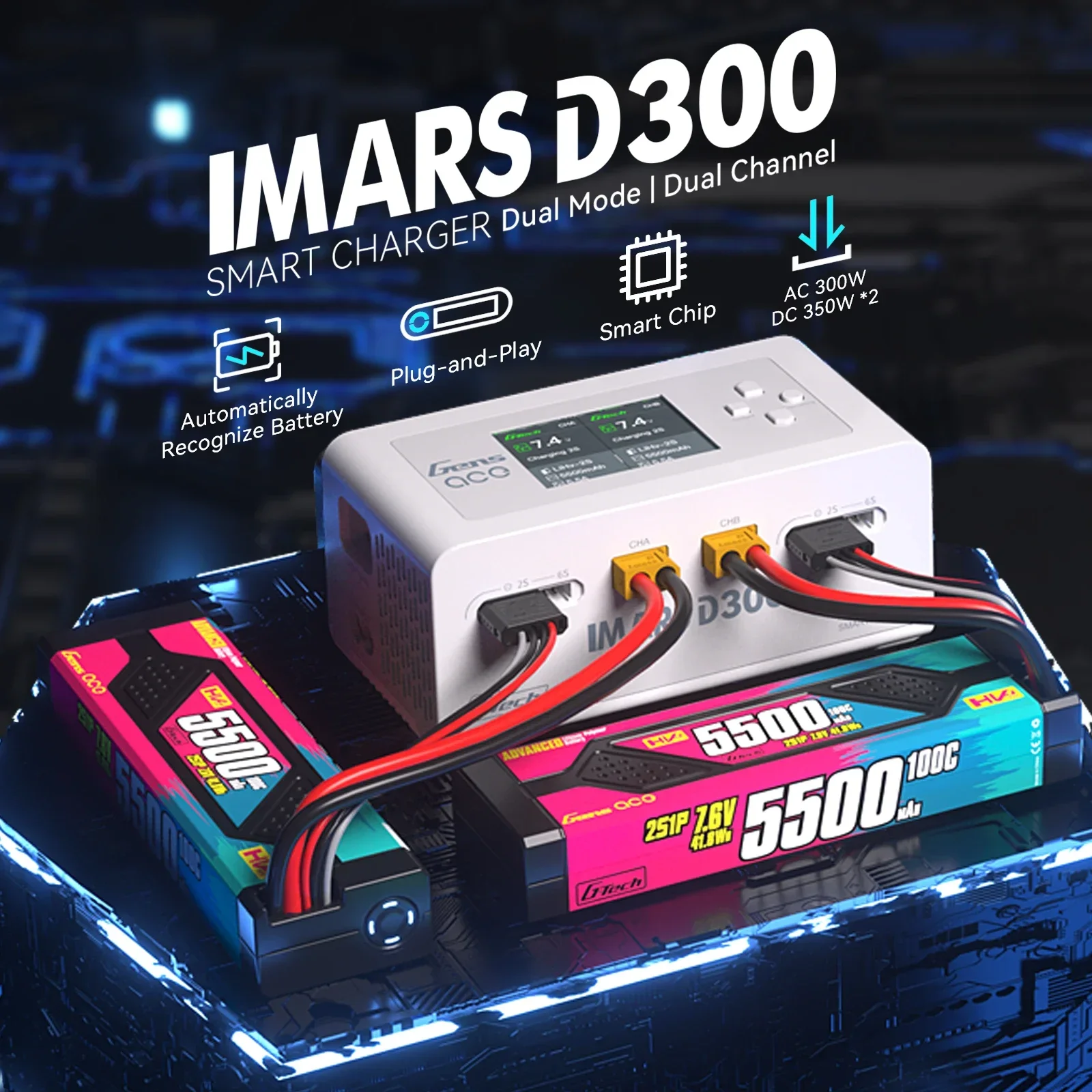 

Gens Ace IMARS D300 Smart Balance Charger Двухканальное зарядное устройство Lipo серии G-Tech для RC FPV Самолет Дрон Lipo