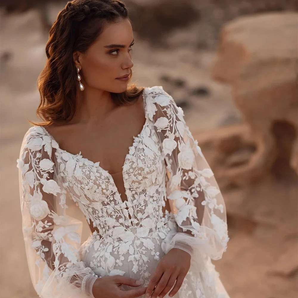 Wykwintne suknie ślubne bez ramiączek, szyte na miarę, z długim rękawem, suknia dla panny młodej, plisowana, z aplikacjami, linia A, tren dworski, فستان حفلات