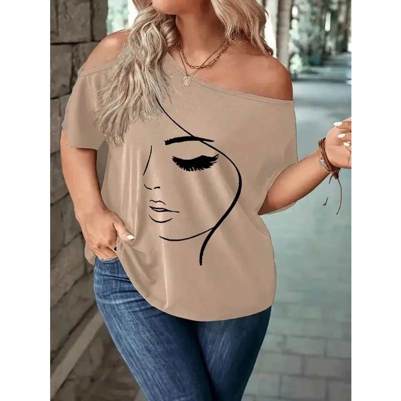 

Большие размеры 1XL-5XL, толстовки с принтом, женская одежда для дома, модный топ с короткими рукавами «летучая мышь»