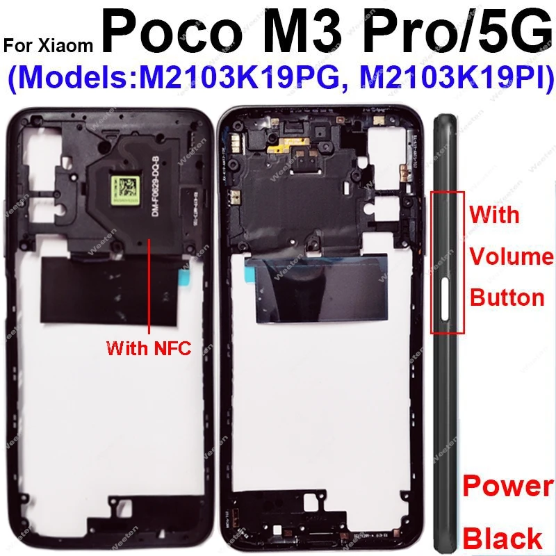 Middle Frame Housing For Xiaomi Pocophone POCO M3 Pro M3 Pro 4G/5G Middle Frame Holder Cover Bezel Parts