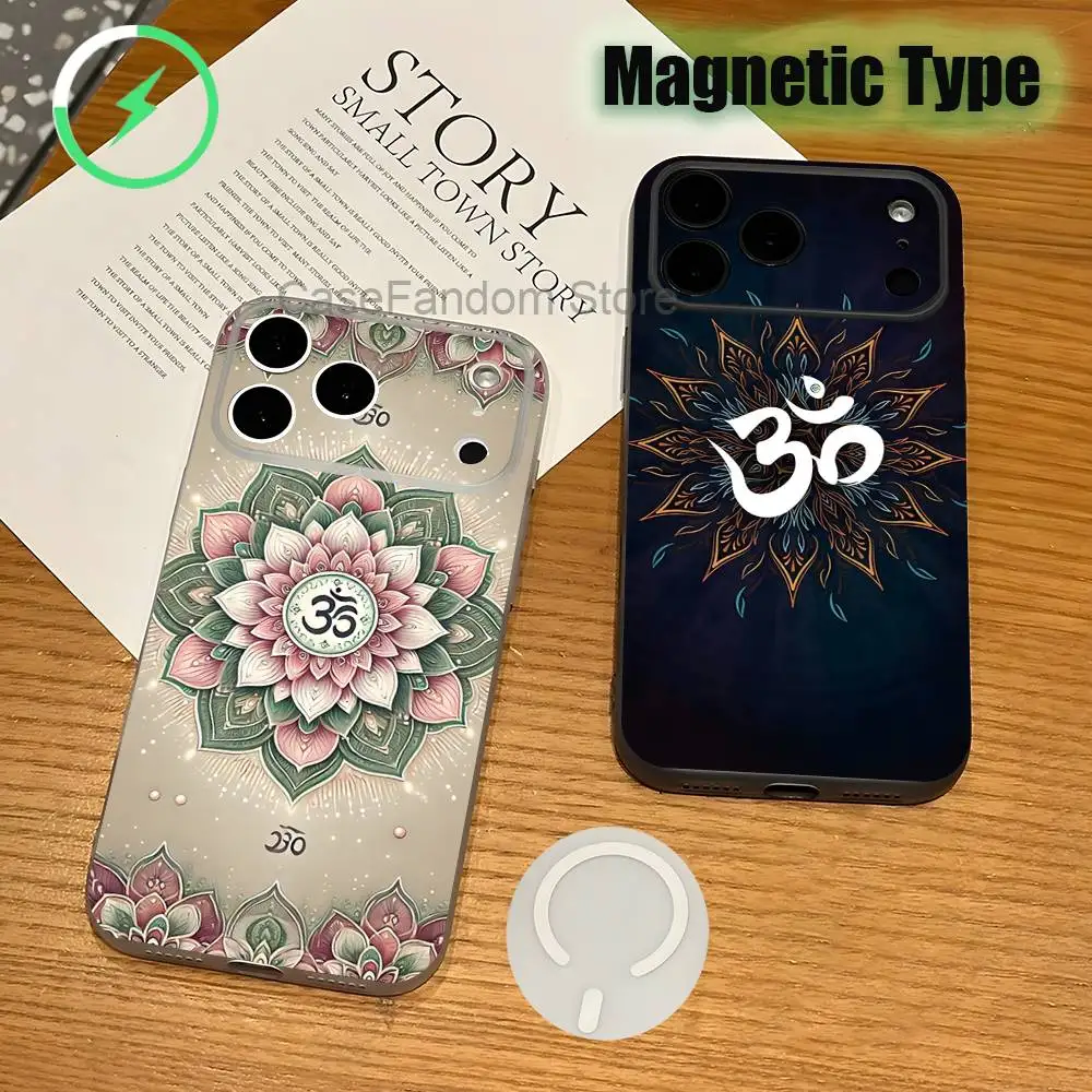 

Yoga Aum Om Mandala Elegant Shockproof Transparent White Phone Case For iPhone 17,16,15,14,13,Pro,Max Magnetic Wireless Charging