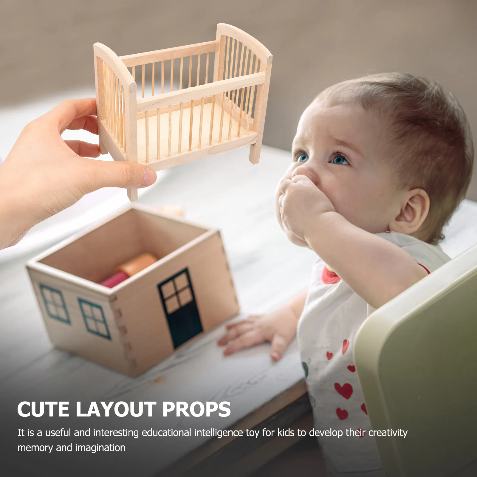 

Exquisitely Crafted Mini Wooden Crib for Dollhouse Furniture Bedroom Decor Small Crib Accessory Tabletop Ornament Miniature
