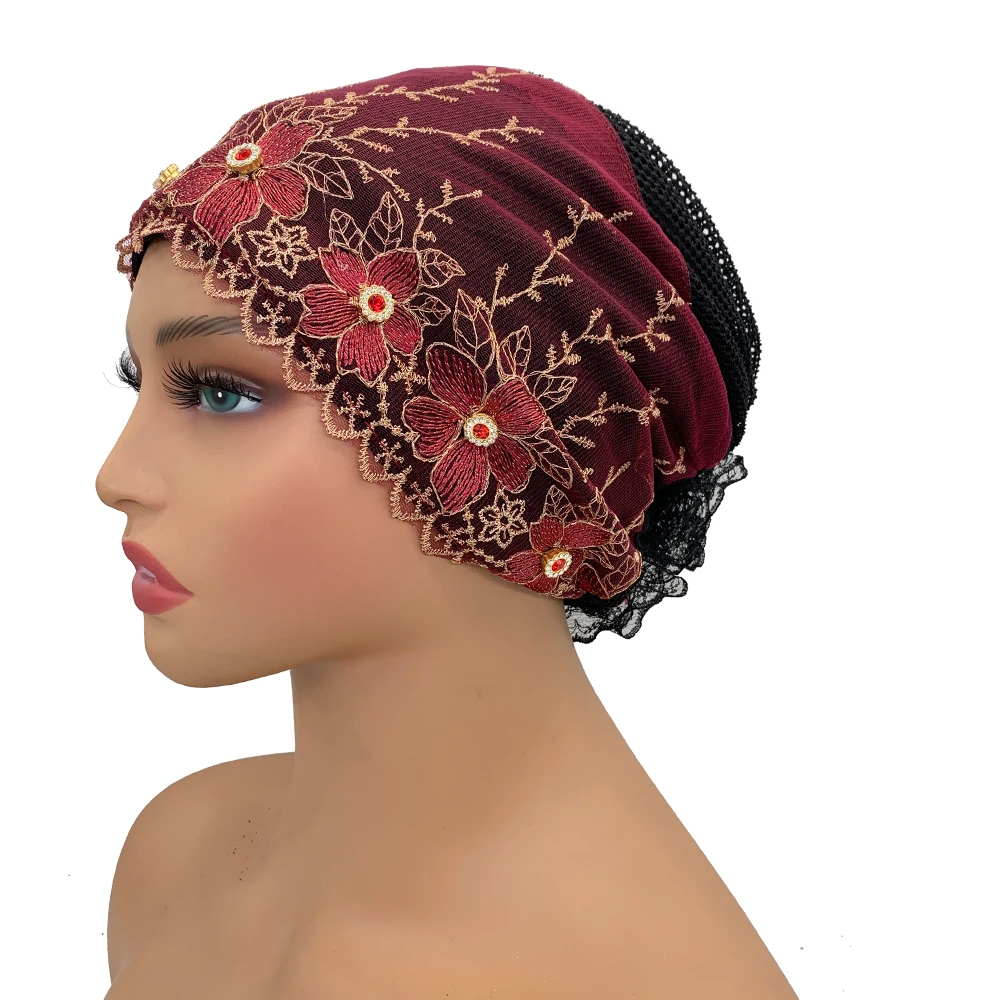 Stickerei Turban Kappe für Frauen Sommer Atmungsaktive Kopf Wraps Motorhaube Muslimischen Unter Schal Hut Krebs Chemo Hüte Turbante mujer – Detail 13