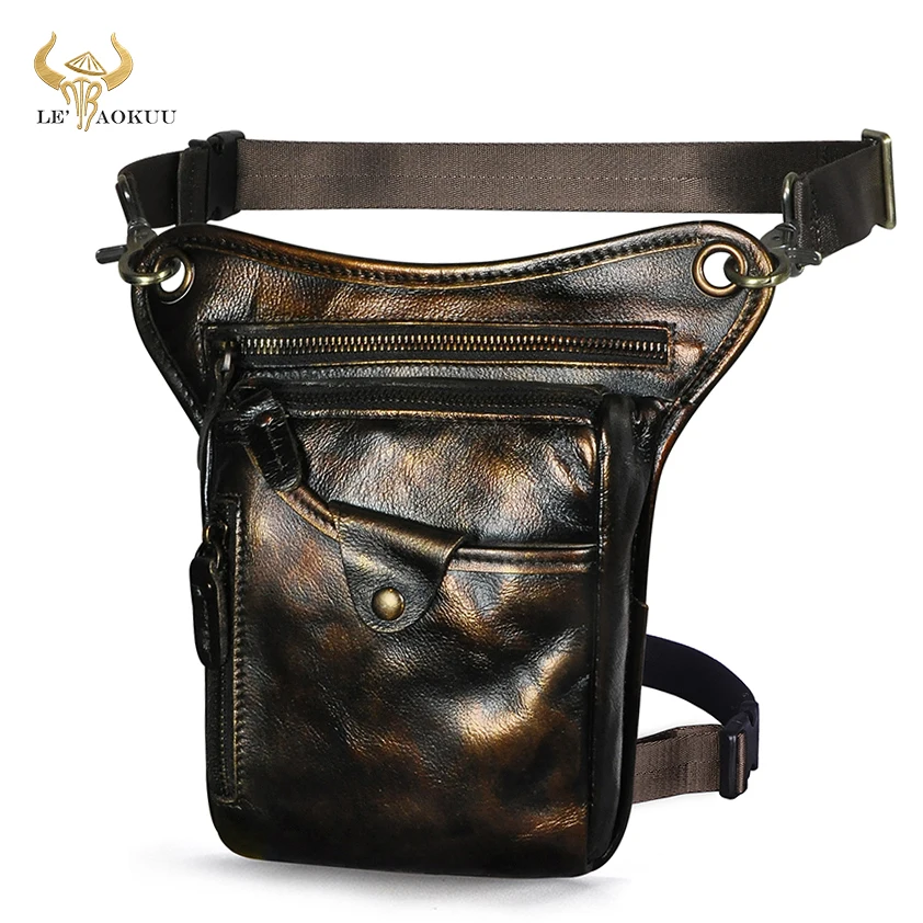 

Natural Cow Leather Men Design Travel Messenger Crossbody Sling Bag Fashion Fanny Waist Belt Pack Leg Drop Bag Phone Pouch 211-5