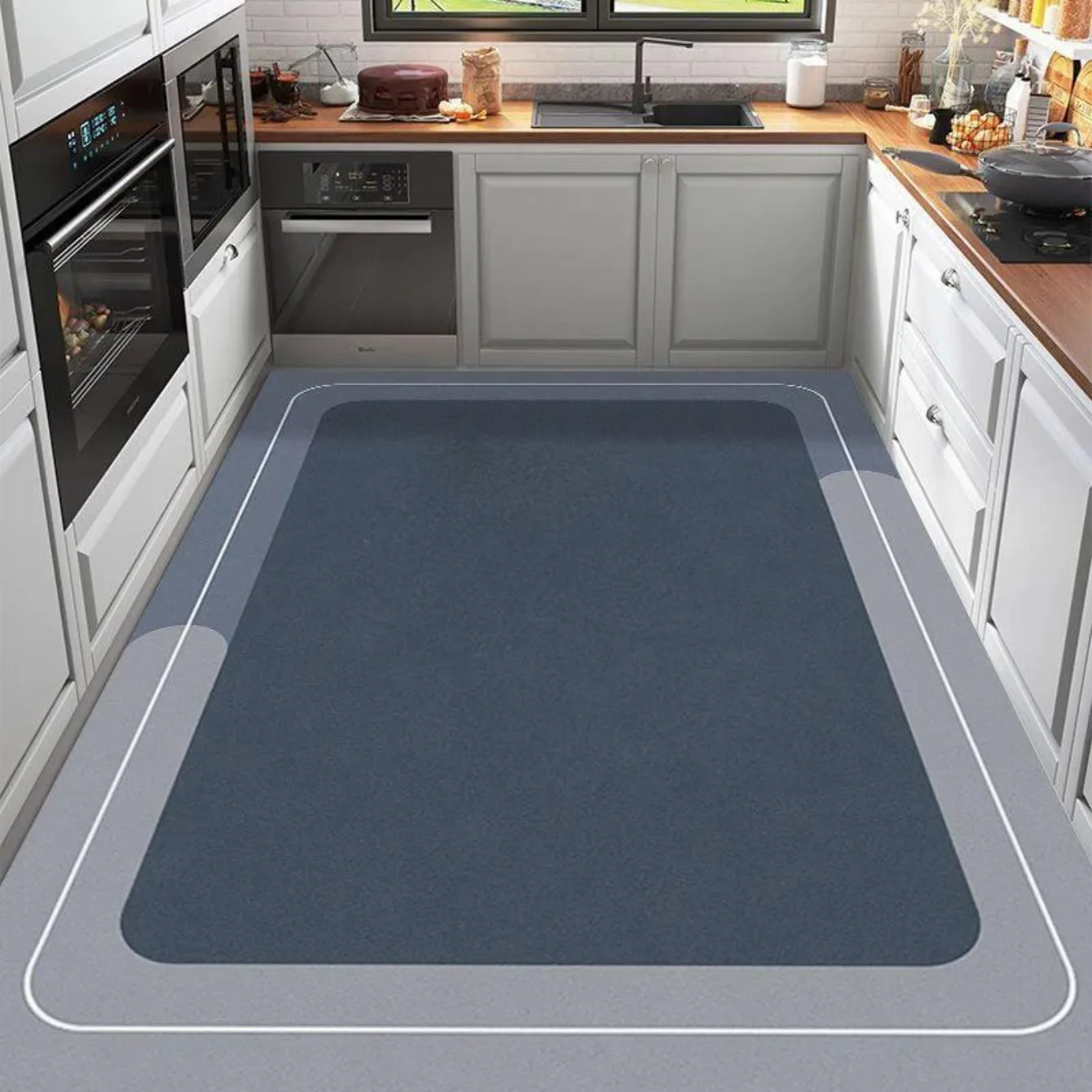 

Kitchen floor mat fully covered with anti slip home diatomaceous earth carpet can be wiped absorbent oil absorbing dirt resistan