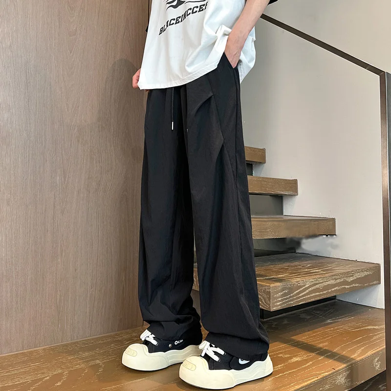 

Летние быстросохнущие повседневные брюки для мужчин в стиле парашютиста, плиссированные, свободного кроя, в пол, модные городские, стильные, ветрозащитные