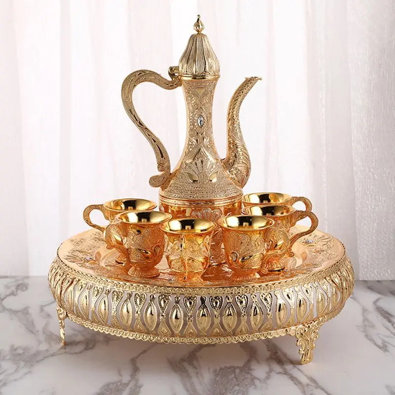 

Tea Cups Kit Drinking Kettle Turkish Coffe Set Container Retro Style Zinc Alloy Craft Pot Metal Decor
