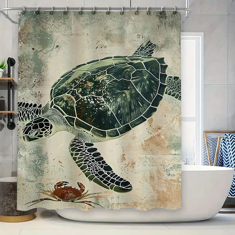 

Sea Turtle Crab Printed Waterproof Shower Curtain for Bathroom Decor Green Edition (180cm x 245cm)