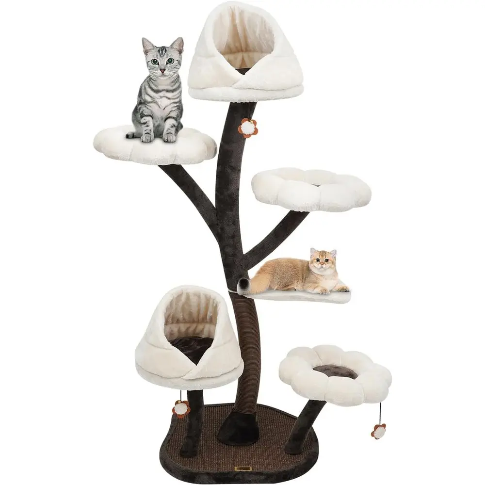 

63.8 High Large Cat Tree Tower with Floral Design, Multi-Level Scratching Posts and Resting Platforms