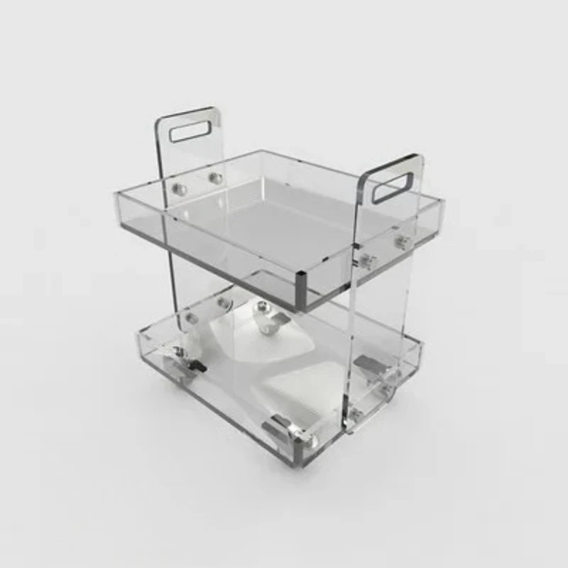 

Light luxury multi - layer transparent mobile side table, trolley, bedside table/side cabinet for bedroom and living room