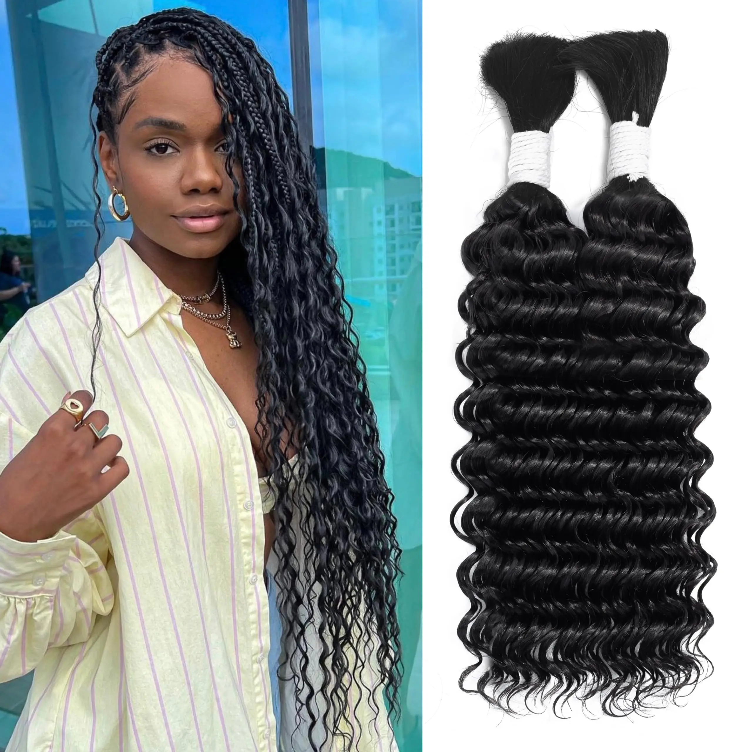 Water Wave Bulk Hair Traiding, Boho Tranças com para Knotless Box ou Curly Loose, 18"