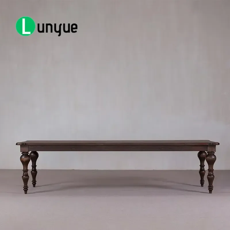 French Solid Wood Retro Rectangular 8 Seater Dining Table Durable Farmhouse Style Furniture For Large Family Dining Room