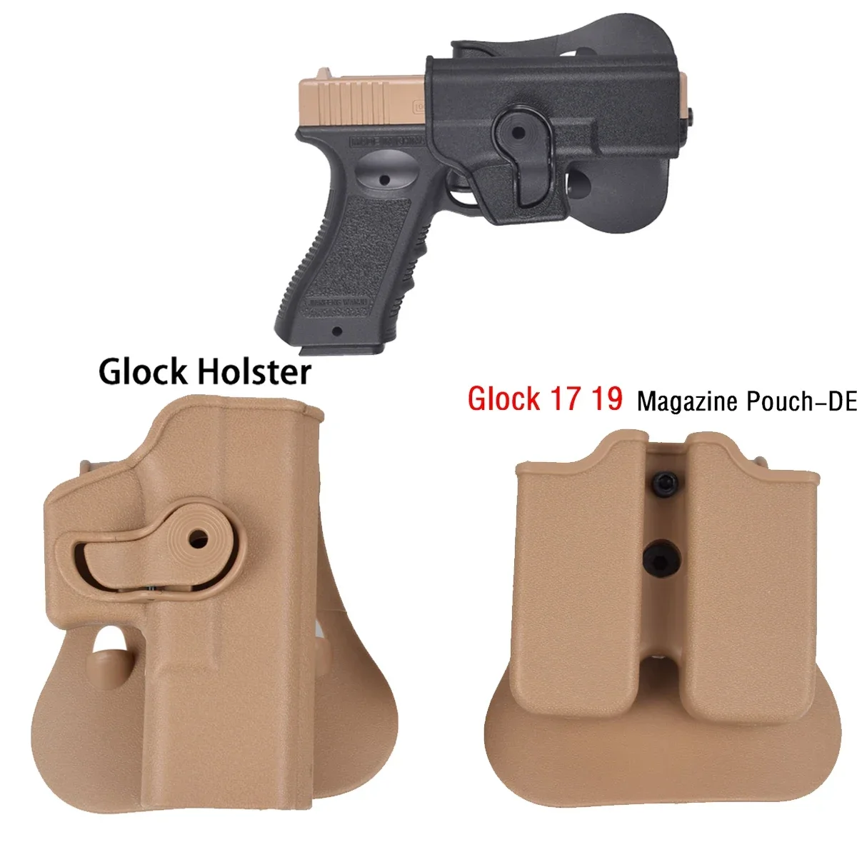 Tactical Glock Pistol Airsoft Gun Holster for Gen 1-4 Glock 17 19 Case Belt Waist Holster with 9mm Mag Pouch Hunting Accessories