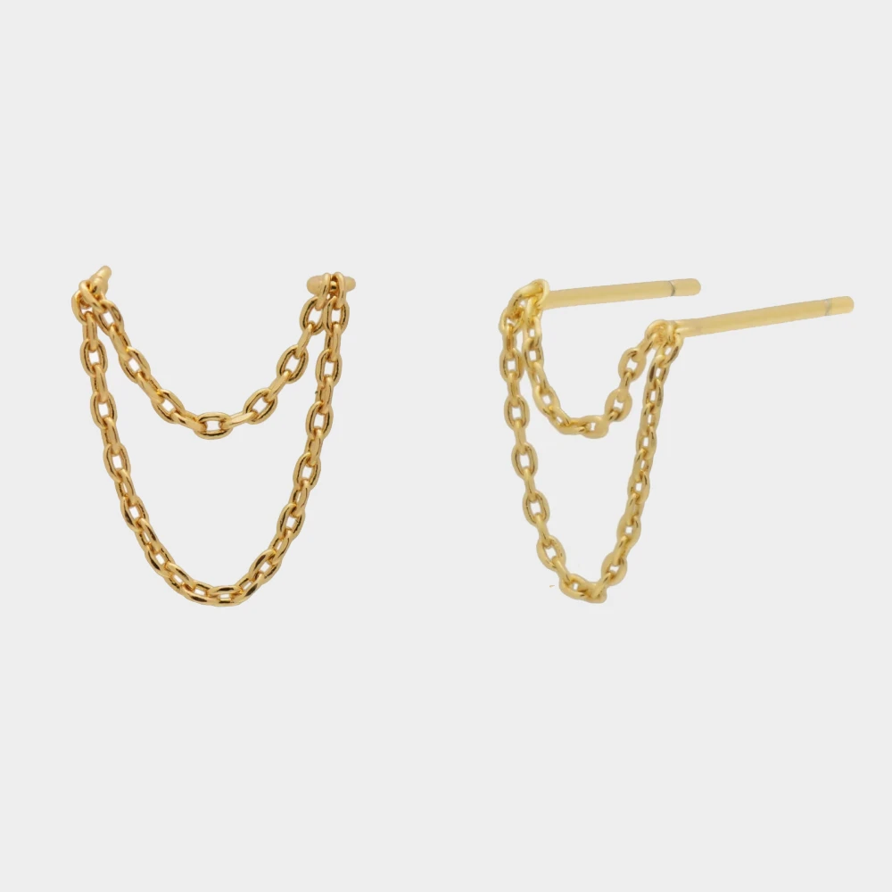ROXI S925 Sterling Silver Earring Irregular Double Layer Chain Tassel Ear Stud Earrings For Women Men Punk Simple Daily Jewelry