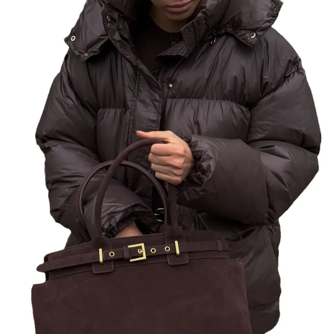 سترة قطنية بغطاء للرأس بسحاب بلون سادة لعام 2025، سترة شتوية قصيرة بياقة واقفة، سترة منتفخة دافئة عصرية #5