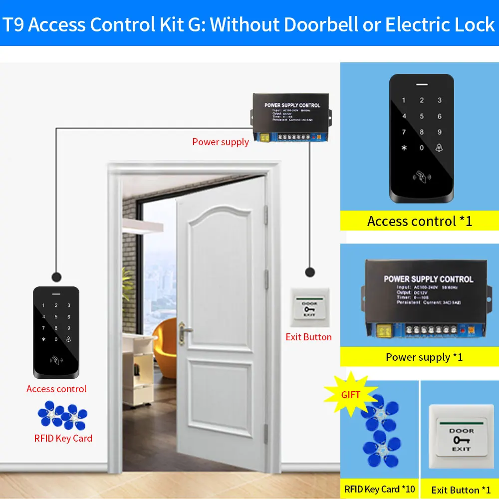 RFID 125khz Access Control Kit Touch Hintergrundbeleuchtung Panel Tastatur IP67 Wasserdichte Outdoor Türöffner Elektronische Schloss System Paket