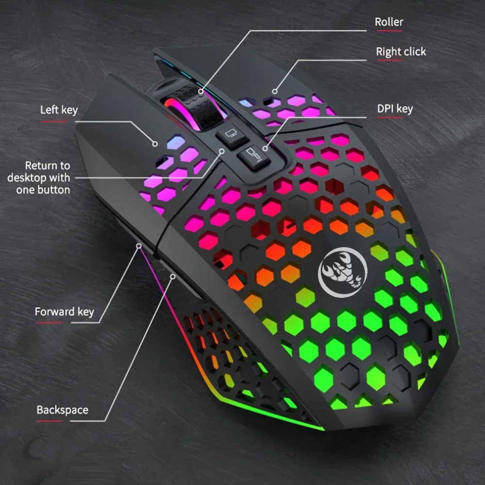 rgb rechargeable office laptop cordless Type-C Hollow mute button 2.4GHz game wireless mouse for mac desktop