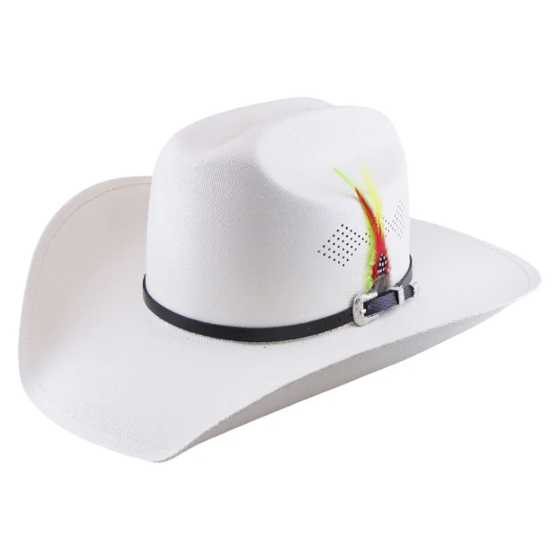 High-end Hot-selling Solid Color Canvas Felt Hat With Ribbon And Feather Decoration Western Cowboy Hat