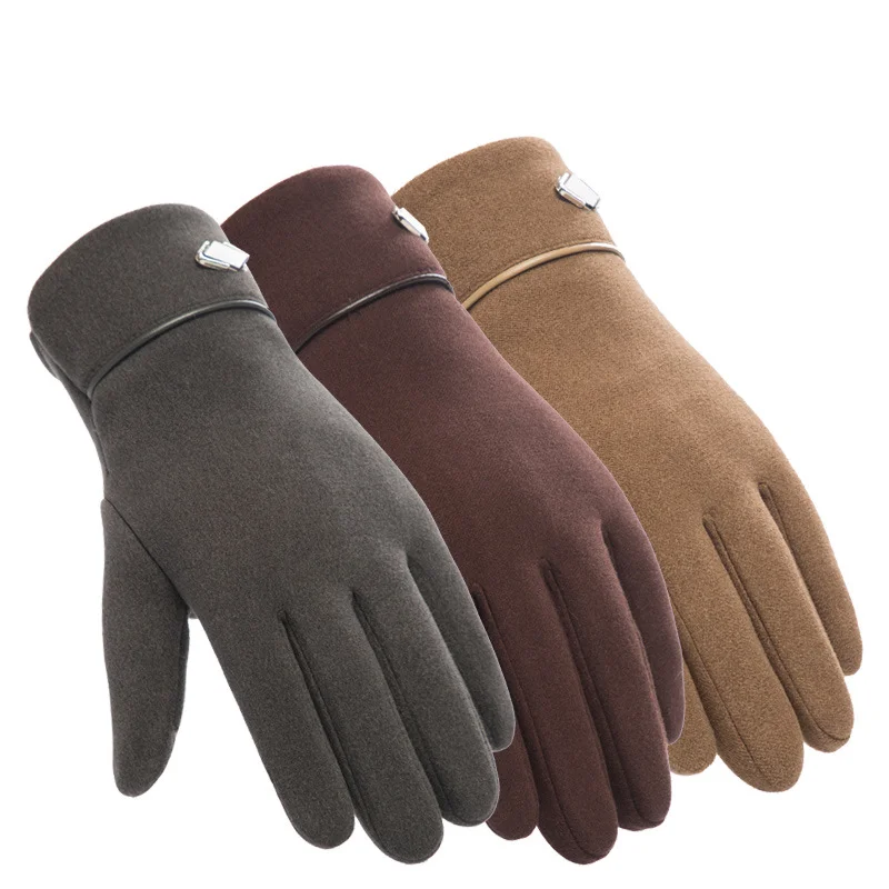 

New Fashion Grace Men's Gloves Winter Vintage Thicken Warm Windproof Touch Screen Riding Driving Full Finger Glove Mittens