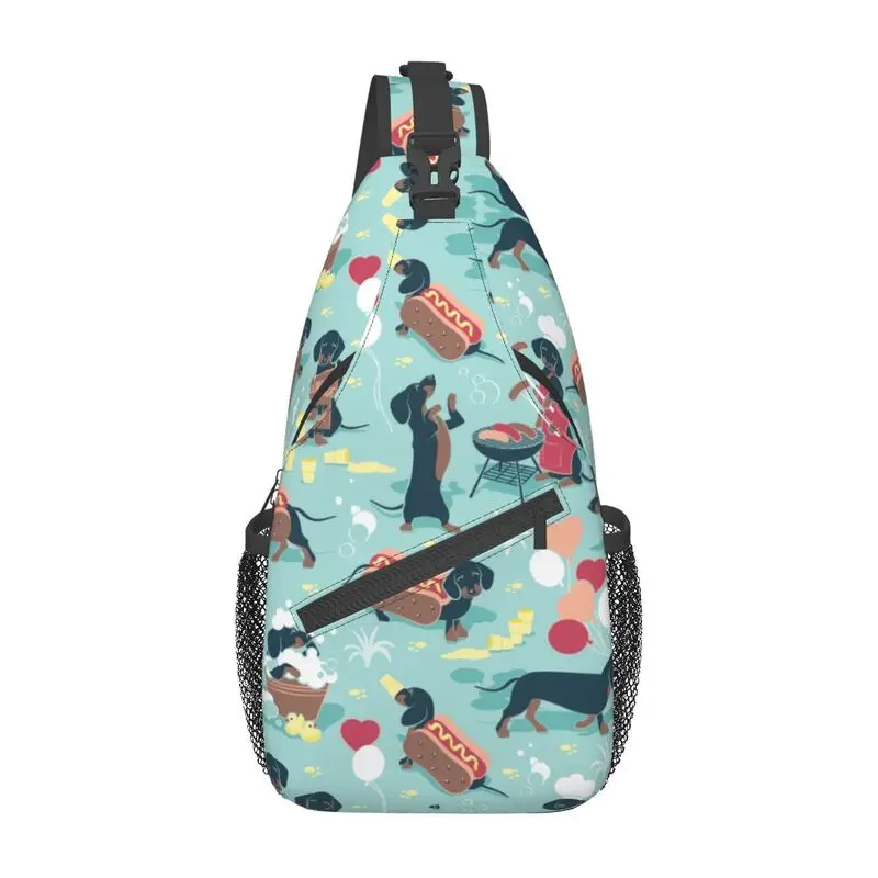 

Fashion Funy Hot Dogs Dachshund Crossbody Sling Backpack Men Sausage Wiener Badger Shoulder Chest Bag for Traveling