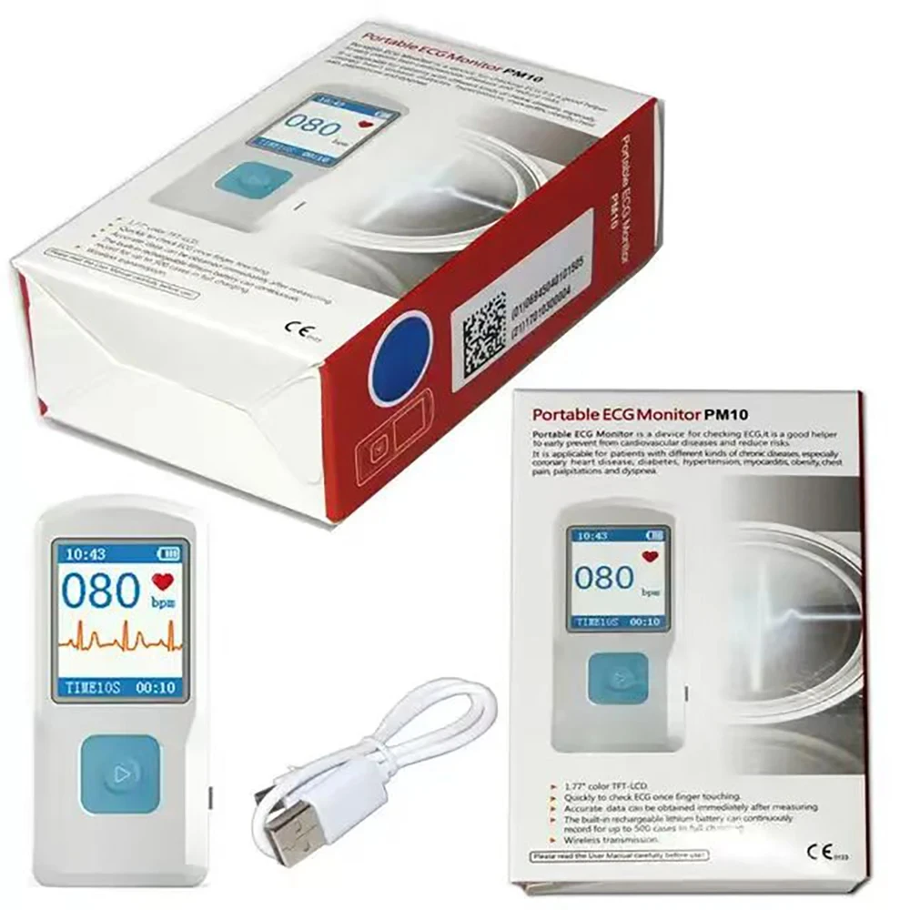 Image 7: Moniteur ECG Bluetooth Portable, écran couleur Visible ECG PM10, Transmission Bluetooth, stockage de données, chargement USB