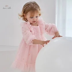 Dave Bella Princess Dress for Girls Children Baby 2024 New Spring Noble Charm Sweet Lovely Mesh Pink Fashion Party DB1247862