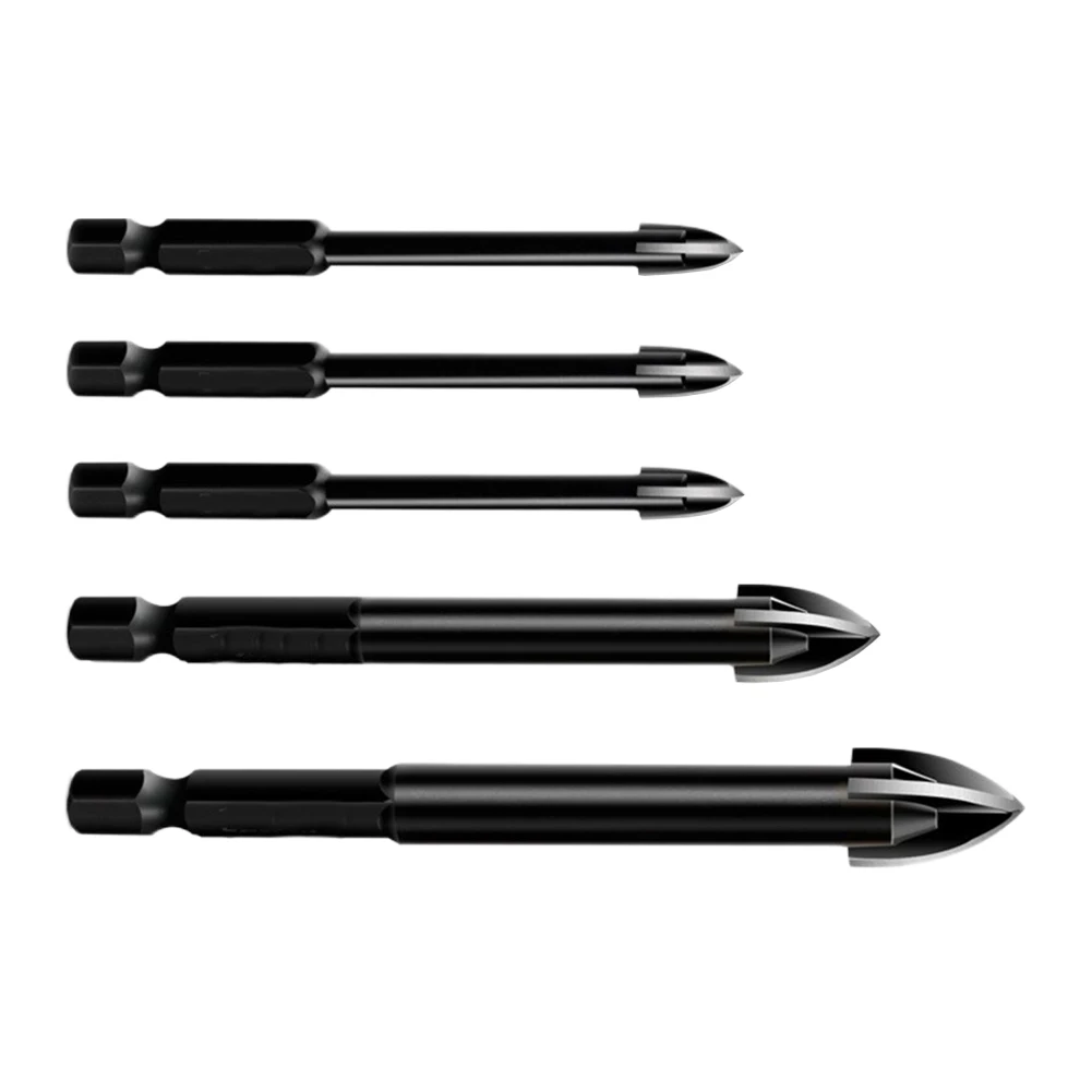 5pcs Cemented Carbide Drill Bit 6mm 8mm 10mm For Glass Concrete Tile Wood Hole Opener Length 80-85 Mm Power Tool Parts