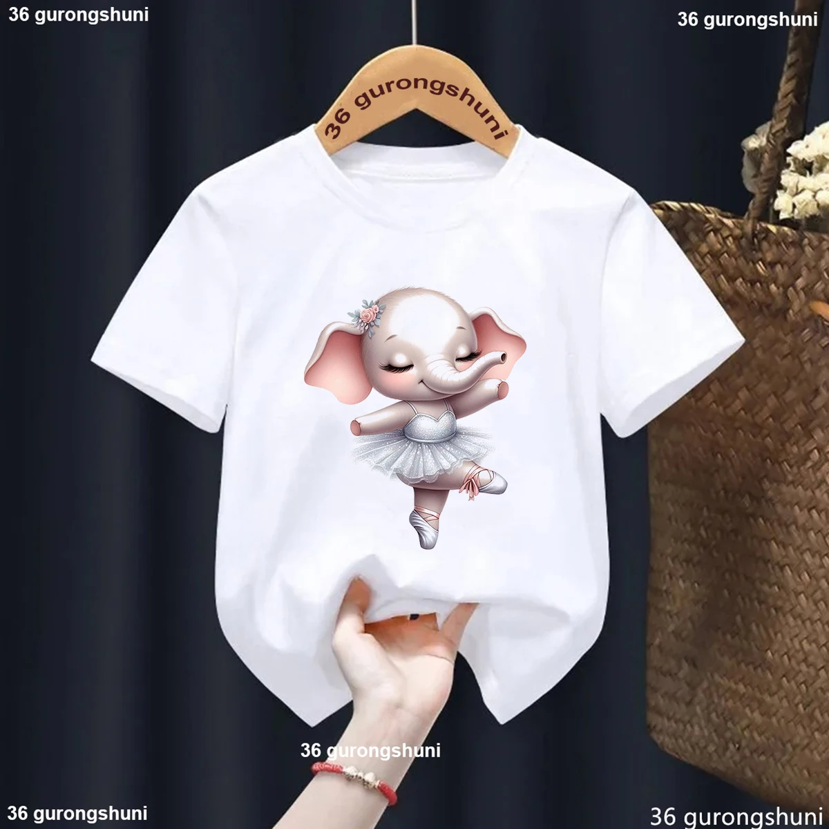 

Cute Elephant/Koala/Sloth/Giraffe/Rabbit/Panda/Duck/Penguin/Swan Dance Printed T Shirt Girls Kawaii Kids Clothes T-Shirt Tops