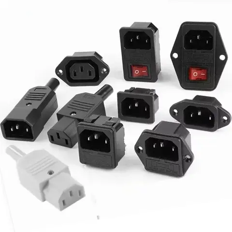 Black CE IEC320 C13 C14 AC Power Panel Socket PDU UPS Rewirable Wiring Plug Electric Battery Receptacle Docking Outlet 10A 250V