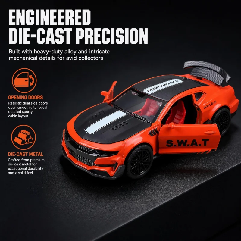 1:36 alloy car model, can pull back alloy sports car, with openable car door, large rear wing, collectible toy - view 6