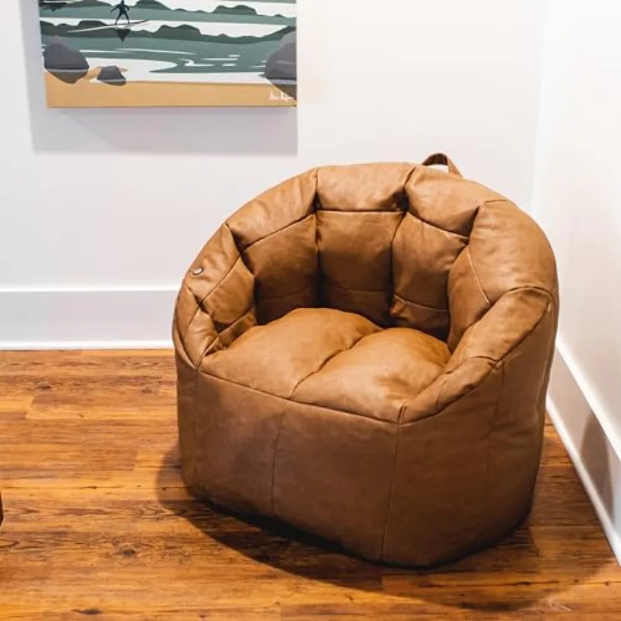 Beanbag Chair for living room use, made of Montana leather in caramel color with ultra-soft Vibe texture and ergonomic support