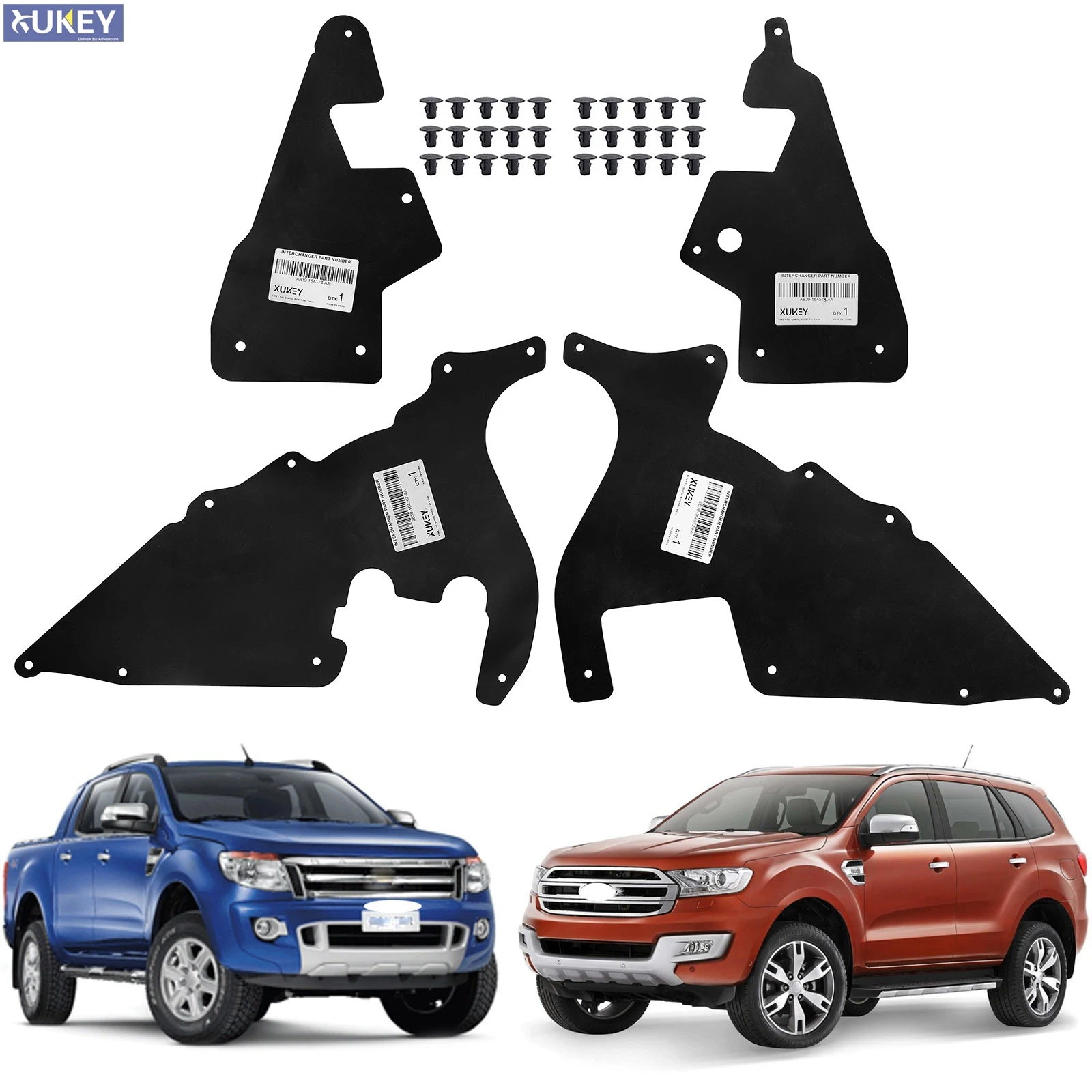 4PCS RUBBER Splash Shields For Ford Ranger P375 PX T6 2011-2023 Everest U375 UA 15-22 Fender Liner Apron Guards Seal Protector