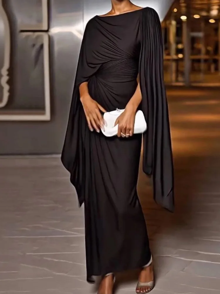 

Elegant Solid Patchwork Maxi Dress for Women Spring Summer O Neck Chic Slim Fit Holiday Streetwear Simple Ladies Fashion Dress