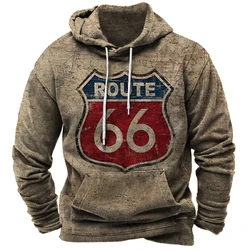 Hoodies 3D estampados para homens e mulheres Route 66, moletons vintage, casacos para meninos, roupas de treino, moda