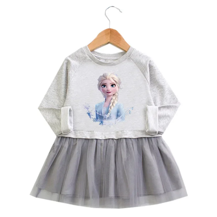 

MINISO 2023 Frozen Spring and Autumn Girls Dress Cartoon Long Sleeve Mesh Skirt Baby Fashionable Princess Skirt