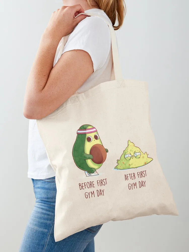 Before After First Gym Day - Avocado Tote Bag shopping trolley bag tote bag screen Reusable bags Canvas Tote