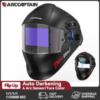 ARCCAPTAIN Flip Up Design Welding Helmet 4 Arc Sensor Auto Darkening Welding Hood Large View Ture Color Solar Powered Weld Mask