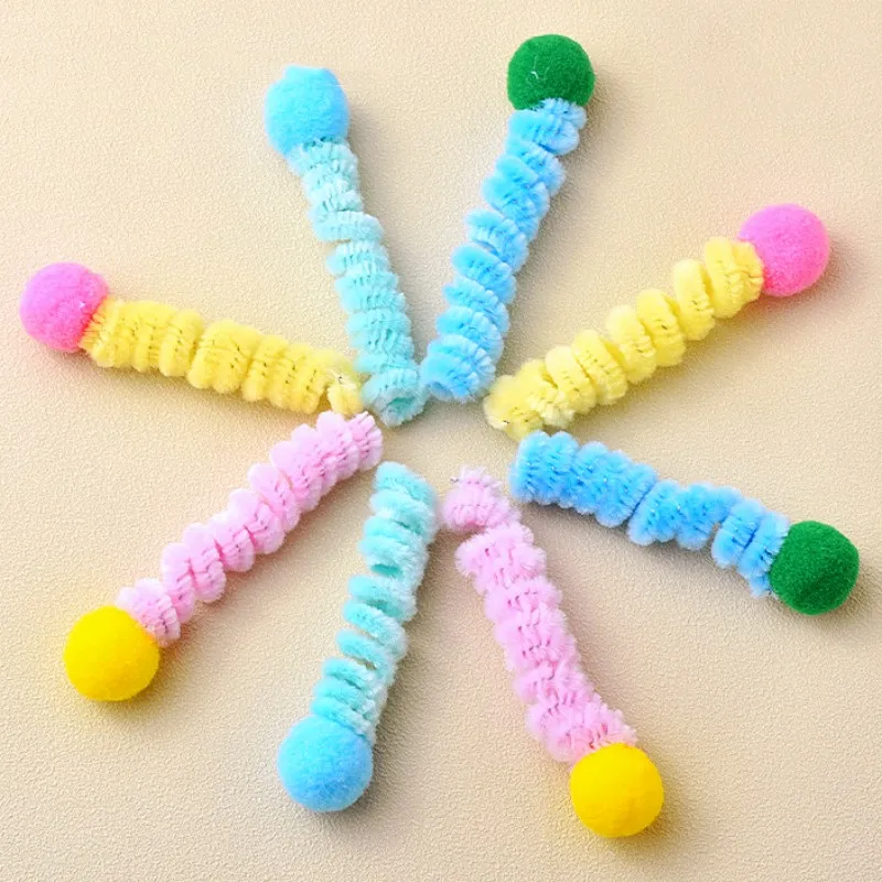 

Cat Toy Spring Set Cat Toys Interactive Colorful Wool Ball Toy 4PCS Stick Teaser Spring Set Toys for Cats Teasing Pet Products
