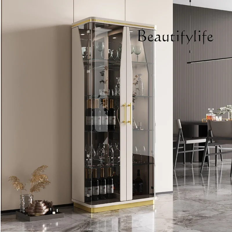 Cream color living room wine cabinet against the wall household new light luxury glass door display cabinet TV side cabinet