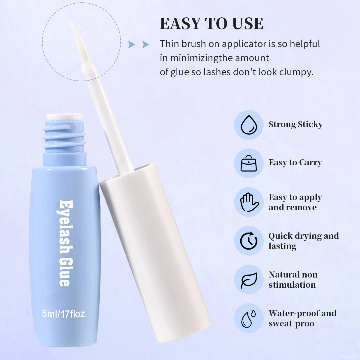 Tira adhesiva para pestañas, adhesivo para pestañas de sujeción fuerte, resistente al agua, pegamento para pestañas de larga duración de 48 horas, sin látex, hipoalergénico (paquete de 5)