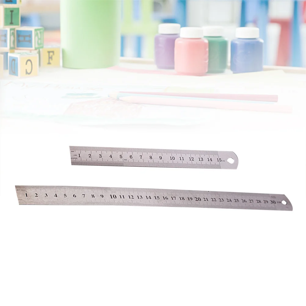 2Pcs Stainless Steel Ruler Metal Ruler High Precision Double Scale Hole Design Easy Storage for School Office Engineering