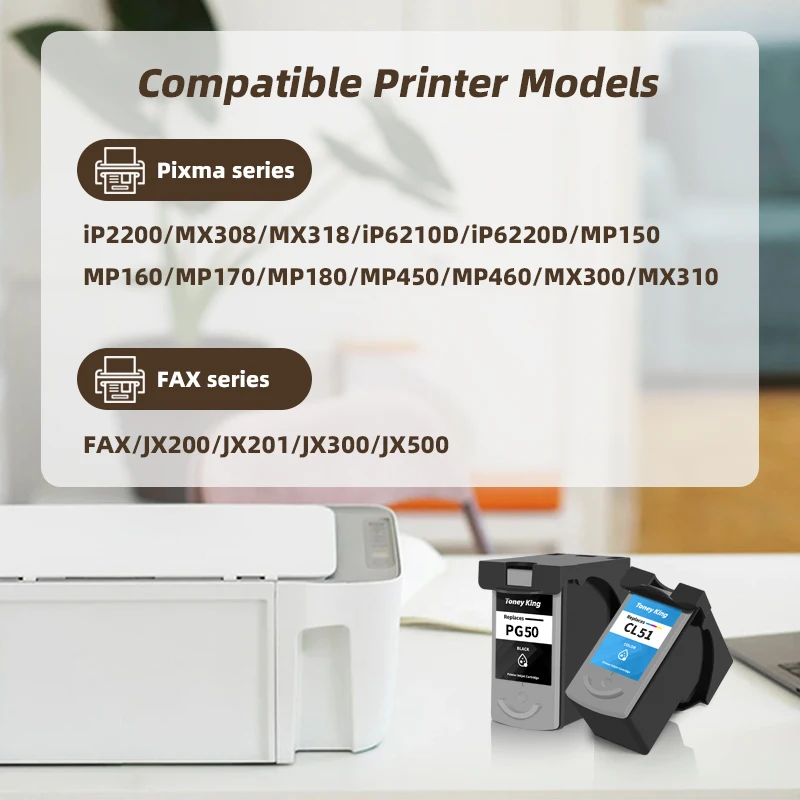 Toney King PG 50 CL 51 PG50 CL51 Ink Cartridges For Canon Pixma iP2200 iP6210D iP6220D MP150 MP160 MP170 MP180 MP450 Printer